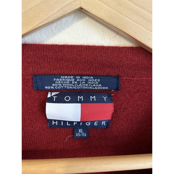 Tommy Hilfiger Striped Knit Sweater Men’s XL Red VTG Embroidered Logo Wool Cotto - Picture 3 of 6